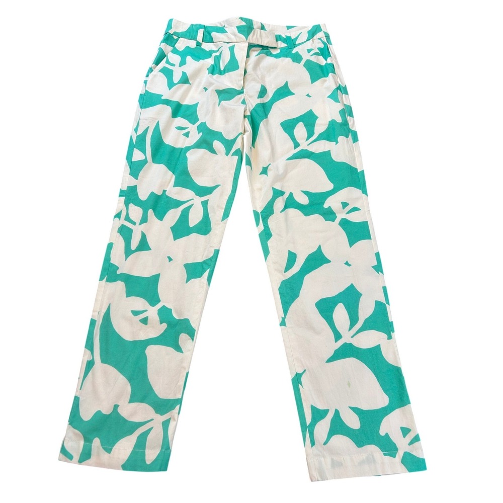 NWT Sheridan French Women Sz 4 Green White Floral Print Straight Leg Pant Petite
